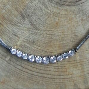 VTG  925 Sterling Silver made in Italy Omega Necklace with 11 Cubic Zirconia's
